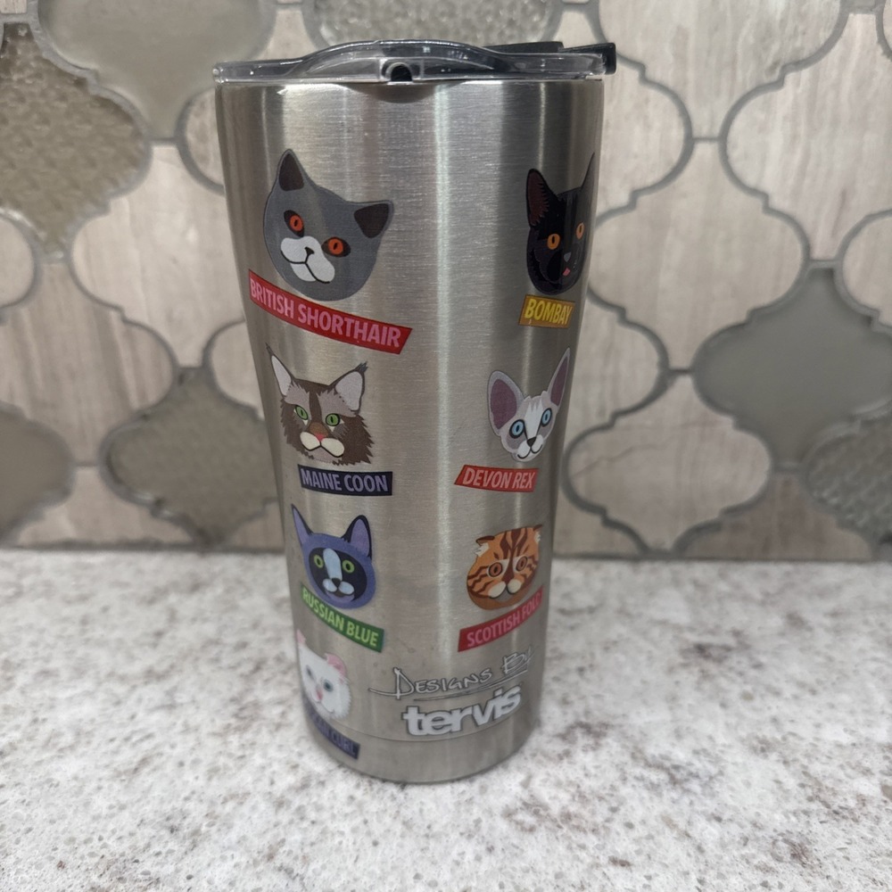 Tervis Tumbler Flat Art Cat 18/8 Stainless Steel Copper Lined Insulated 20oz Lid
